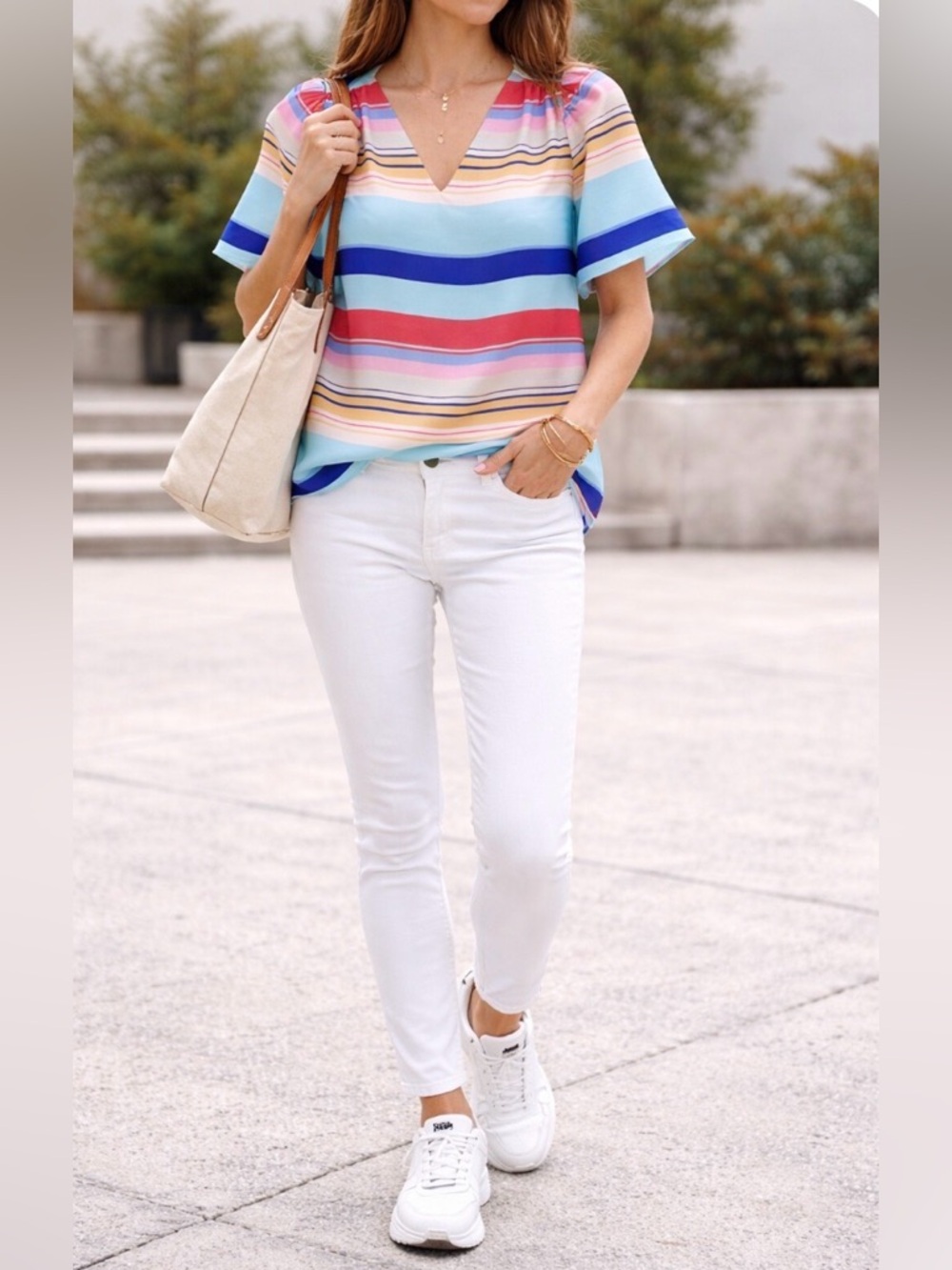 Jade Melanie Striped Turquoise Blouse | Coastal Resort Chic Luxe Top